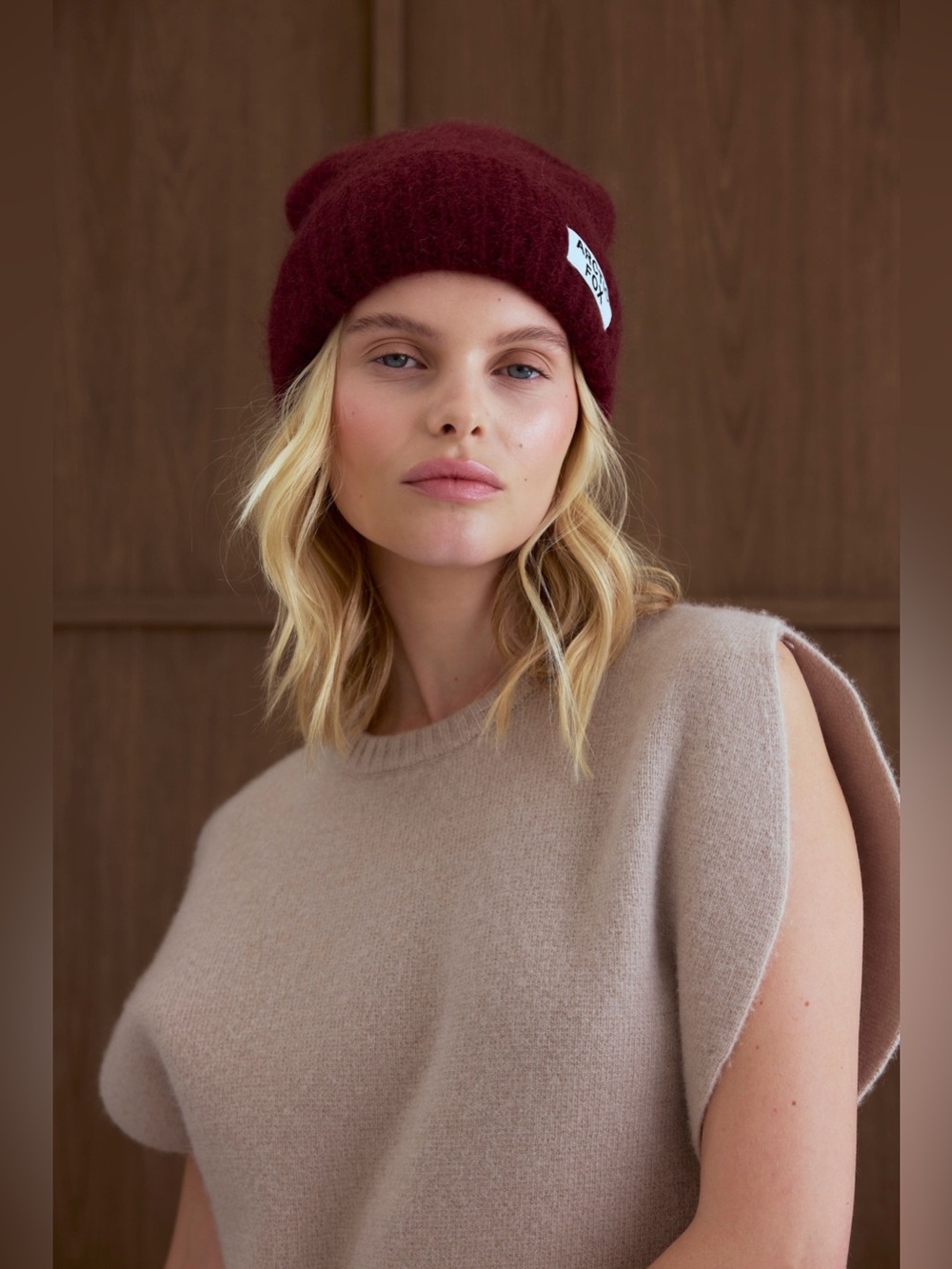 ARCTIC FOX Mohair Wool Beanie in Cherry Burgundy VGUC
